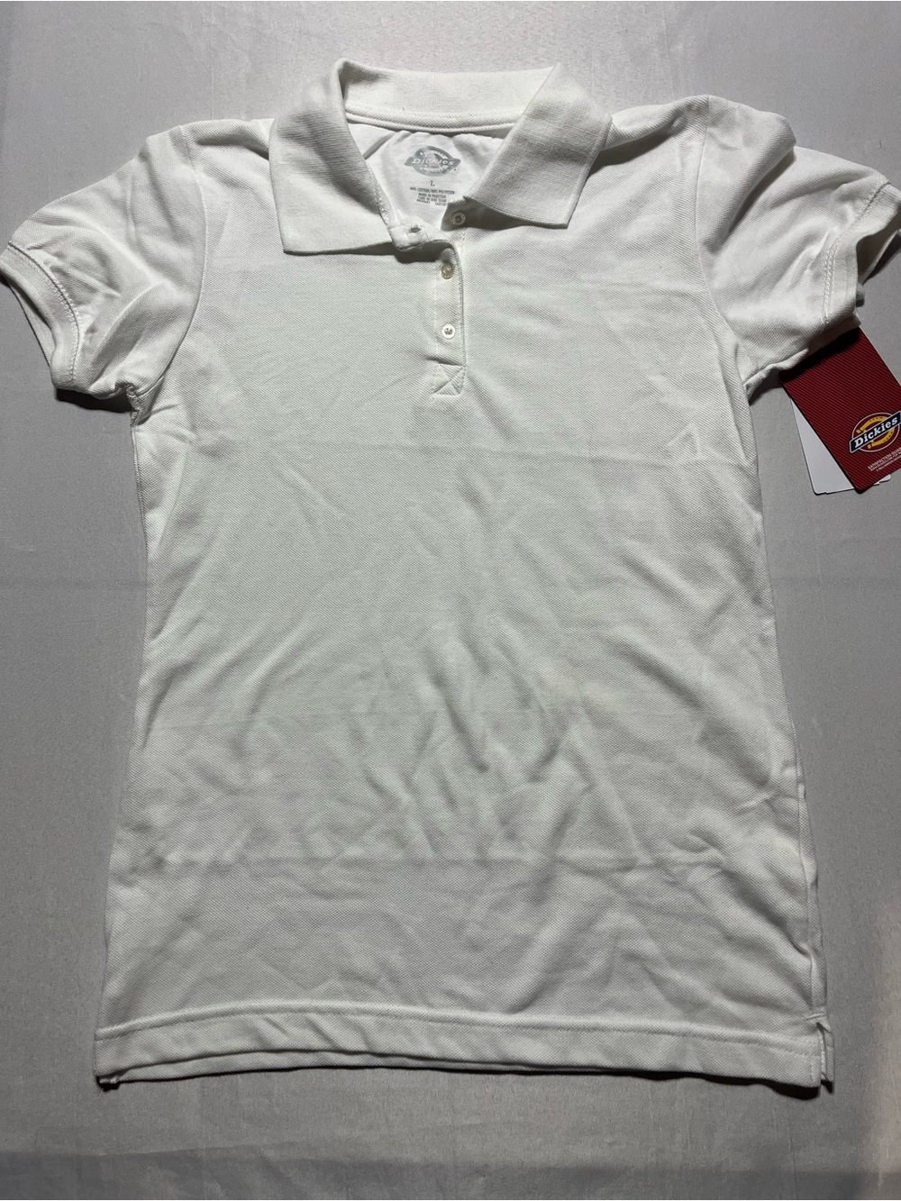 Dickies Junior Girl Large White Short Sleeve Wrinkle Resistant Feminine Fit Polo